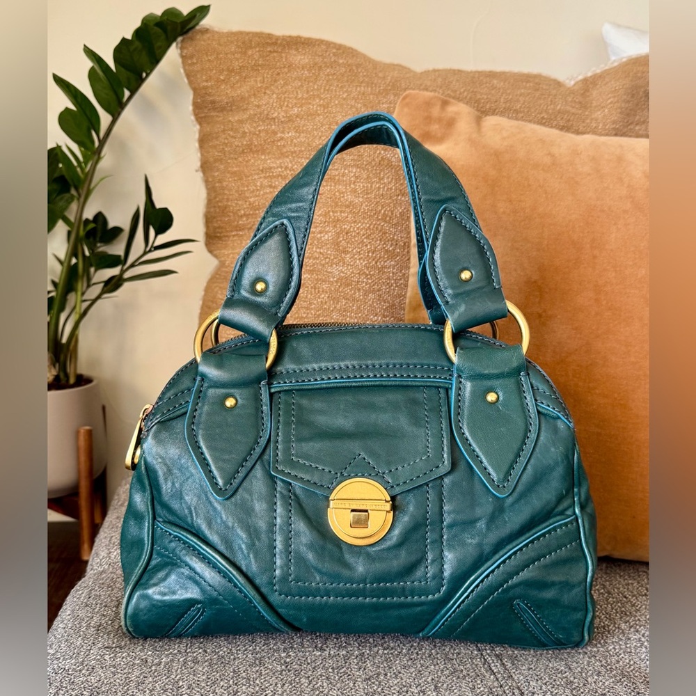 Marc by Marc Jacobs Green Leather Top-Handle Satchel with Gold Hardware - Picture 3 of 16